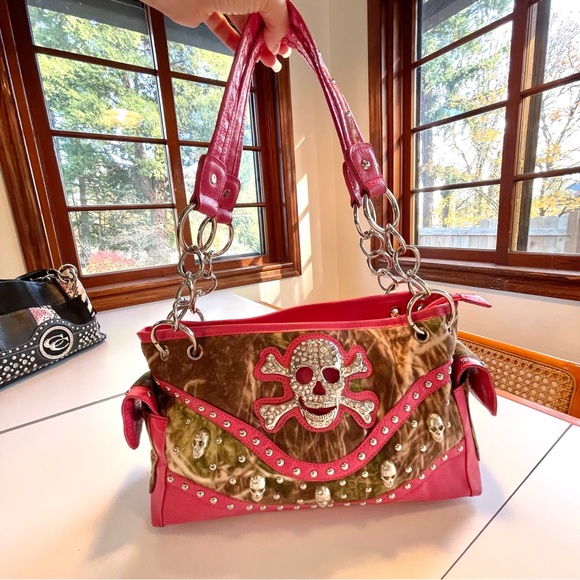 Vtg Y2k Mcbling Purse Pink Camo Shoulder Bag Rhinestones - Picture 5 of 10